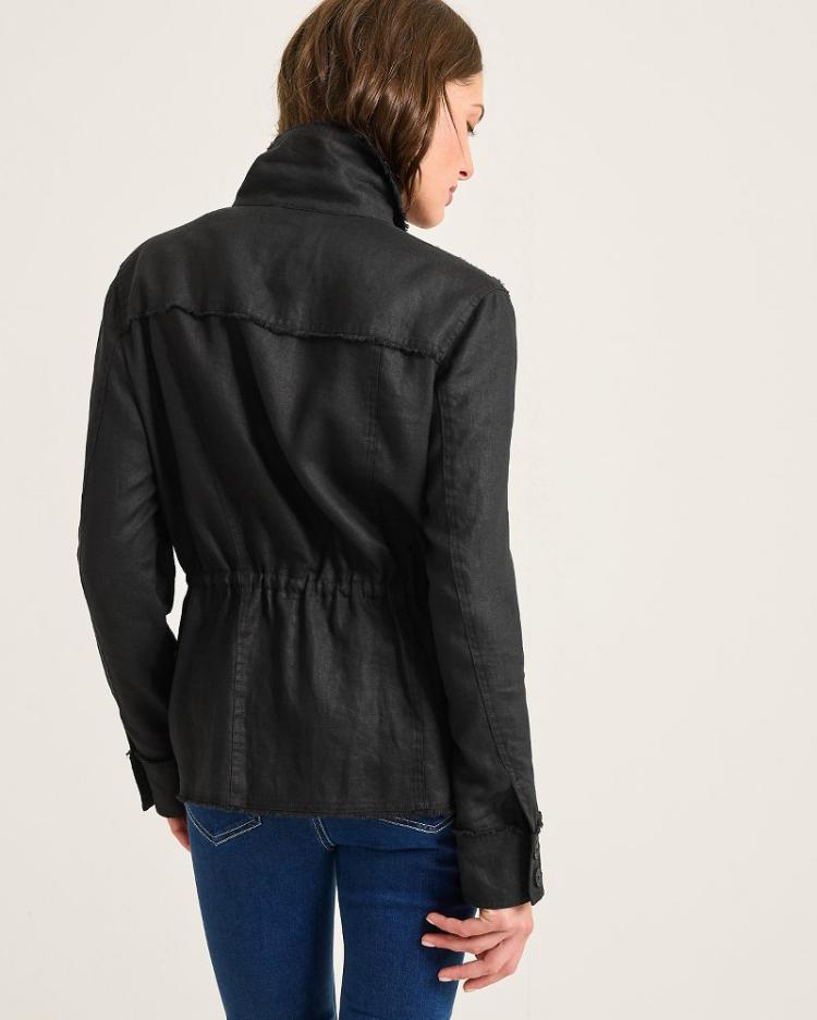 Women Jackets | Tommy Bahama Two Palms Linen Raw-Edge Utility Jacket Black