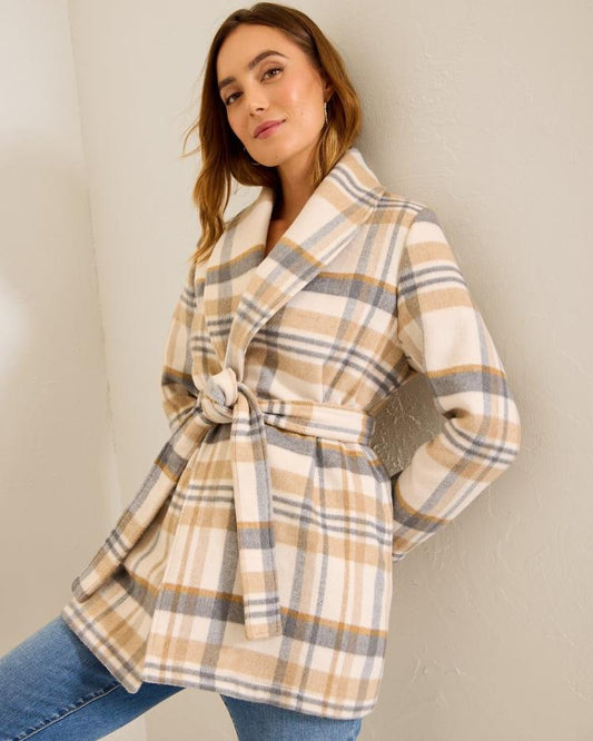 Women Jackets | Tommy Bahama Wooly Plaid Wrap Coat Neutral