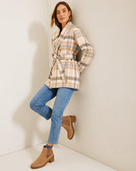 Women Jackets | Tommy Bahama Wooly Plaid Wrap Coat Neutral