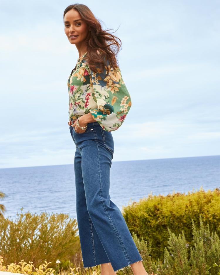 Women Jeans | Tommy Bahama High-Rise Cropped Wide-Leg Jeans Sunset Blue Wash