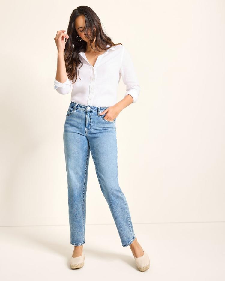 Women Jeans | Tommy Bahama High-Rise Straight-Leg Jeans Med Azul Wash