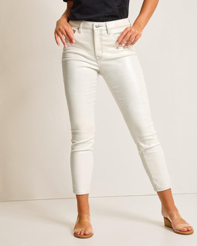 Women Jeans | Tommy Bahama Metallic High-Rise Ankle Jeans White