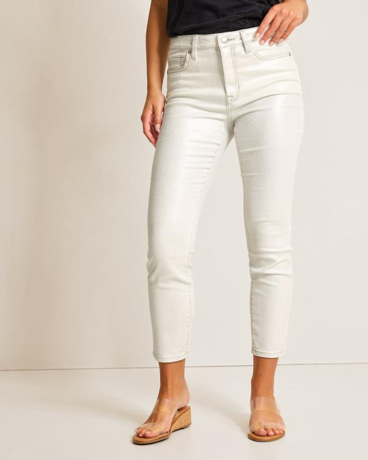 Women Jeans | Tommy Bahama Metallic High-Rise Ankle Jeans White