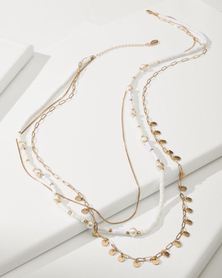 Women Jewelry | Tommy Bahama Indigo Bay Heishi &amp; Pearl Layered Long Necklace White/gold