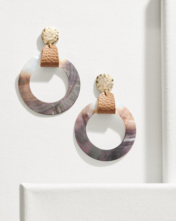 Women Jewelry | Tommy Bahama Indigo Shore Grey Shell Drop Hoop Earrings Gold