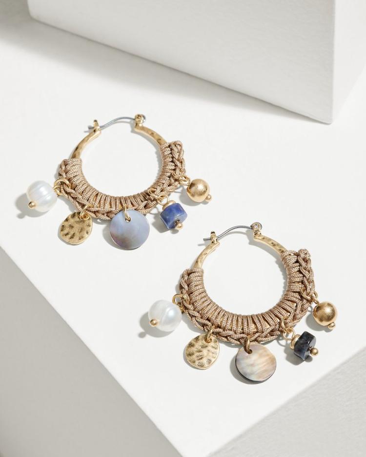 Women Jewelry | Tommy Bahama Indigo Shore Mixed Materials Charm Hoop Earrings Gold