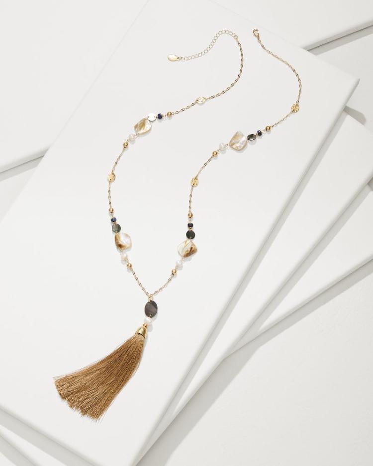 Women Jewelry | Tommy Bahama Indigo Shore Mixed Materials Tassel Necklace Gold