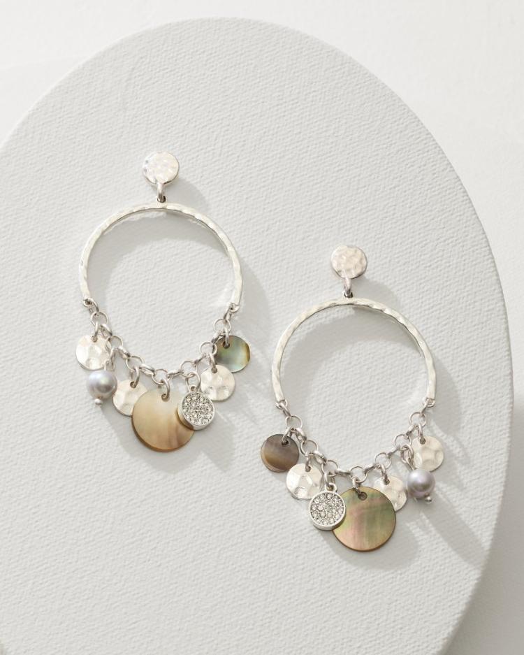 Women Jewelry | Tommy Bahama Marco Island Shell And Mother Of Pearl Drop Hoop Earrings Silver