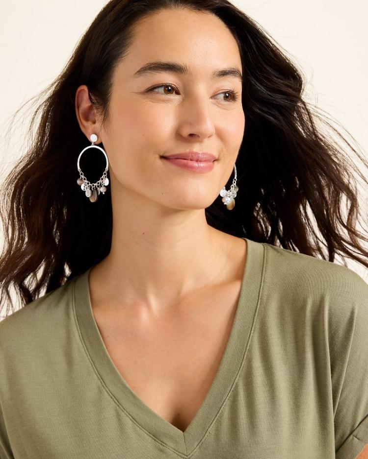 Women Jewelry | Tommy Bahama Marco Island Shell And Mother Of Pearl Drop Hoop Earrings Silver