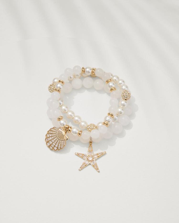 Women Jewelry | Tommy Bahama Moments In Paradise Quartz And Pearl Stretch Bracelet Set Gold