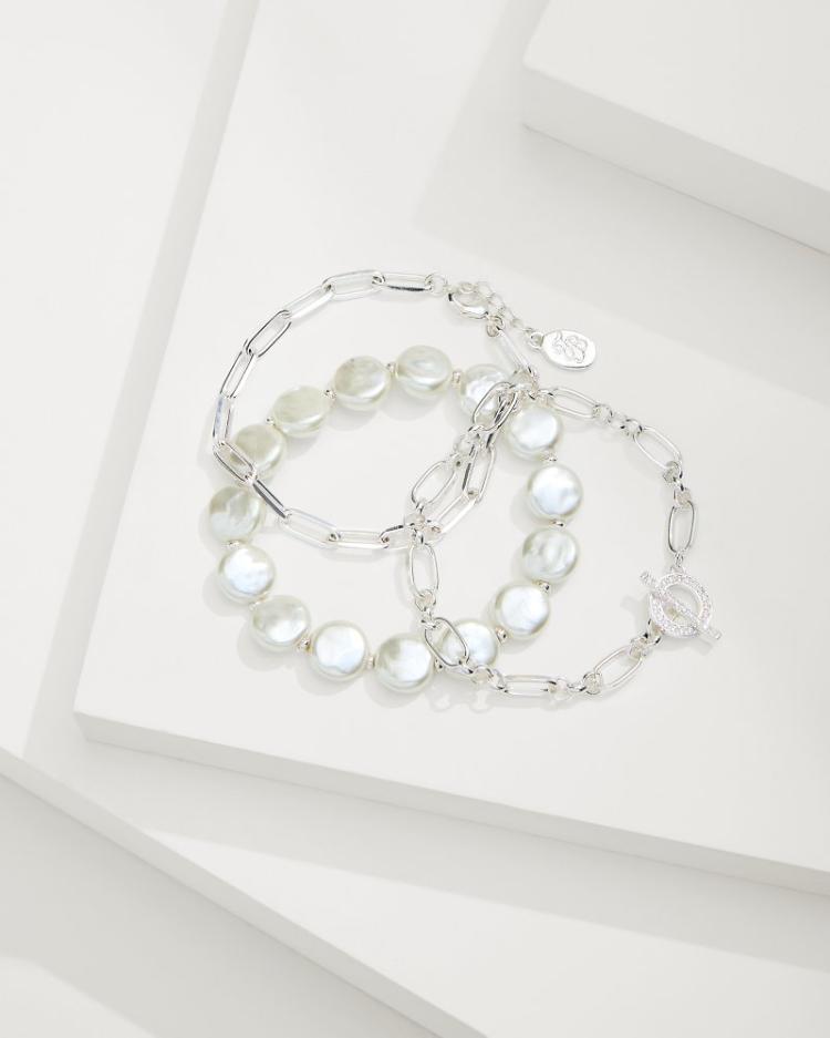 Women Jewelry | Tommy Bahama Sanibel Island Link &amp; Pearl Bracelet Set Silver