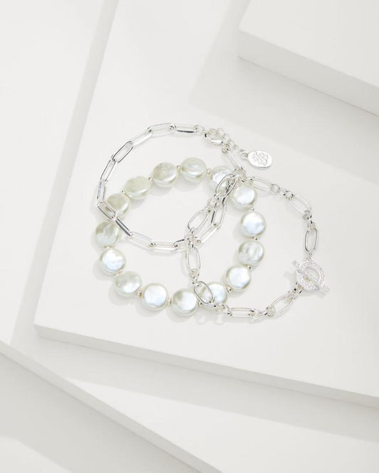 Women Jewelry | Tommy Bahama Sanibel Island Link &amp; Pearl Bracelet Set Silver