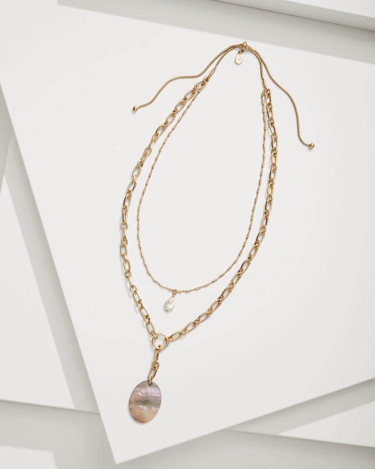 Women Jewelry | Tommy Bahama Seaside Layered Shell And Pearl Pendant Necklace Gold