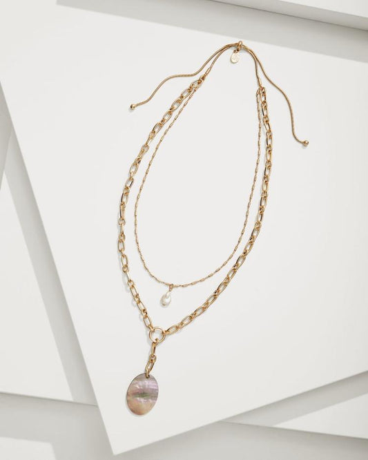 Women Jewelry | Tommy Bahama Seaside Layered Shell And Pearl Pendant Necklace Gold