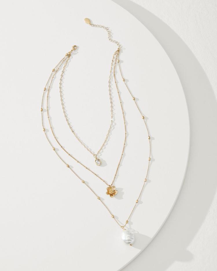 Women Jewelry | Tommy Bahama Tidal Treasure Floral Charm Layered Necklace Gold