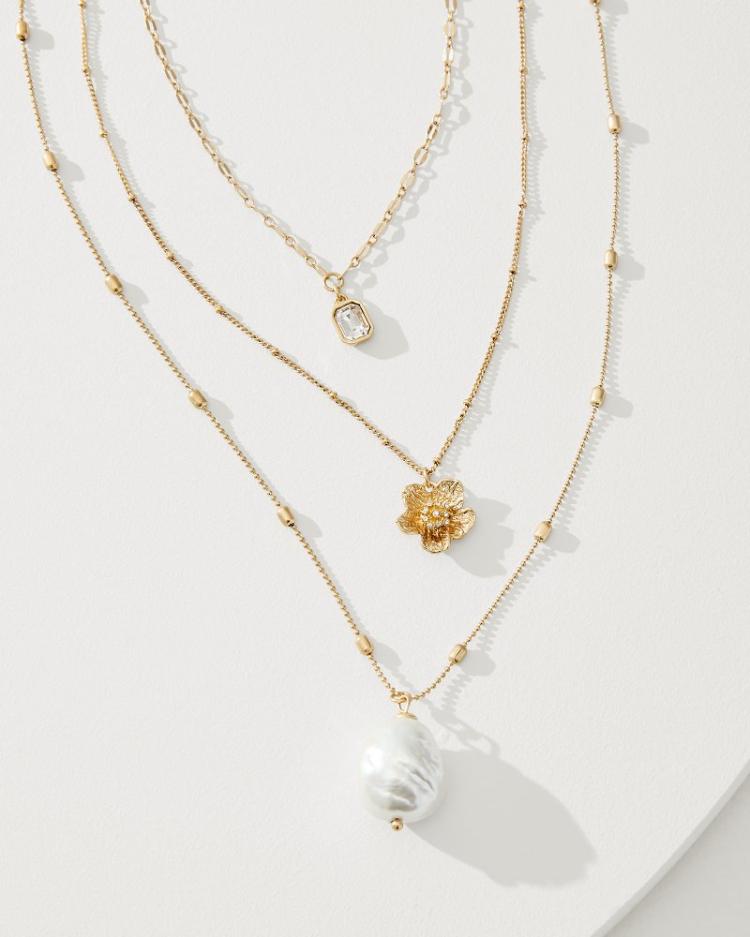 Women Jewelry | Tommy Bahama Tidal Treasure Floral Charm Layered Necklace Gold