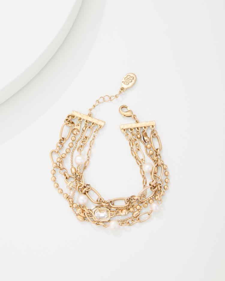 Women Jewelry | Tommy Bahama Tidal Treasure Pearl And Chain Layered Bracelet Gold