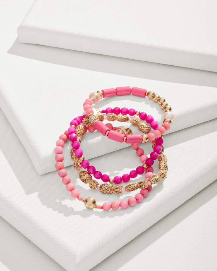 Women Jewelry | Tommy Bahama Tropical Blooms Pineapple Beaded Stretch Bracelet Set Fuchsia