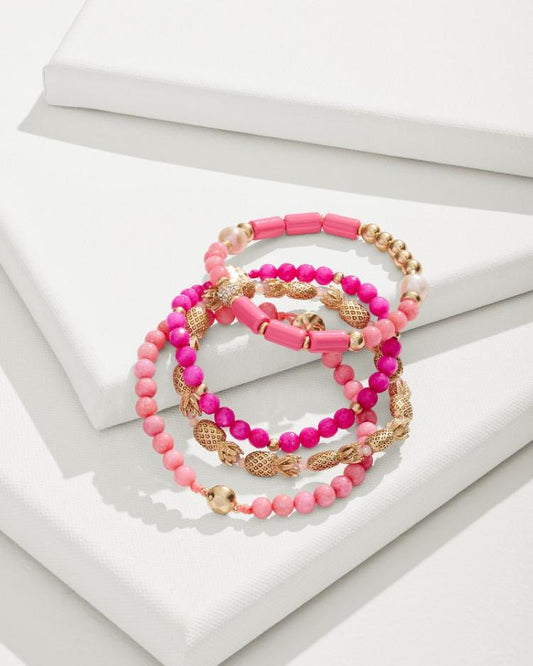 Women Jewelry | Tommy Bahama Tropical Blooms Pineapple Beaded Stretch Bracelet Set Fuchsia
