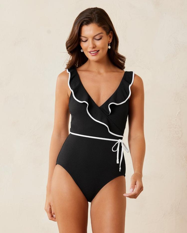 Women One-Piece Suits | Tommy Bahama Island Cays Cabana Wrap-Front One-Piece Swimsuit Black