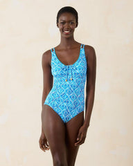 Women One-Piece Suits | Tommy Bahama Island Cays Shell Beach V-Neck One-Piece Swimsuit True Turquoise