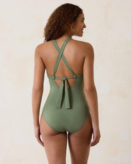 Women One-Piece Suits | Tommy Bahama Paradise Fronds V-Neck One-Piece Swimsuit Tea Leaf