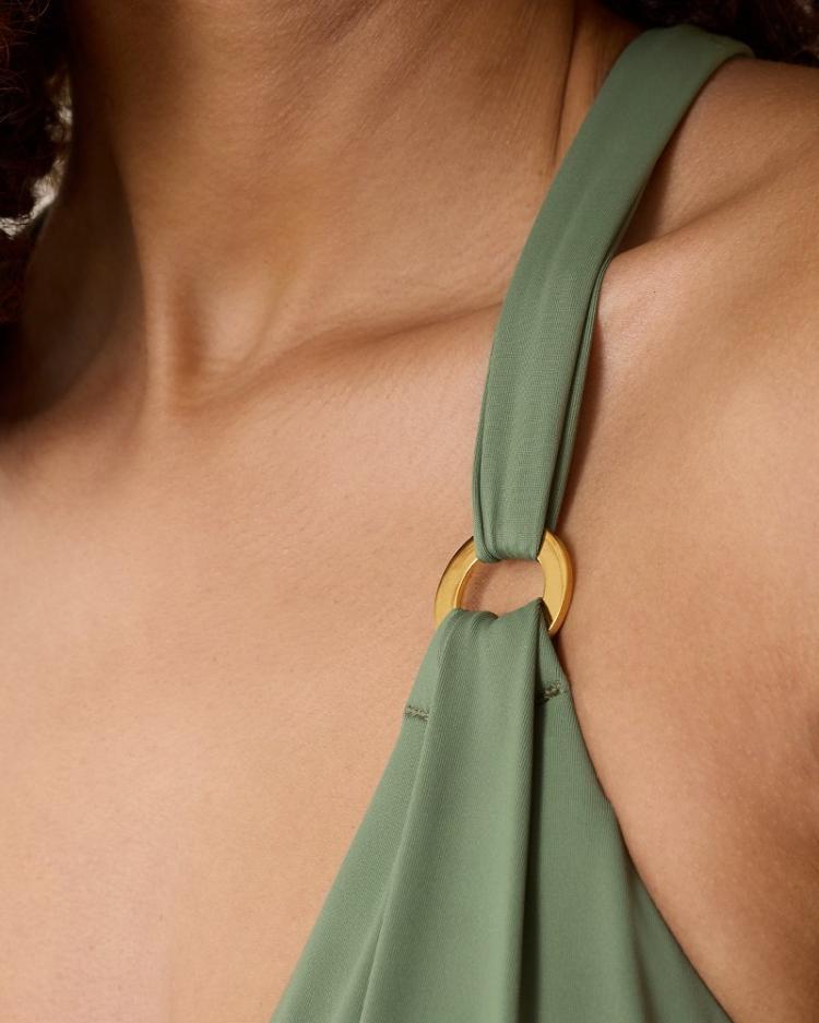 Women One-Piece Suits | Tommy Bahama Paradise Fronds V-Neck One-Piece Swimsuit Tea Leaf