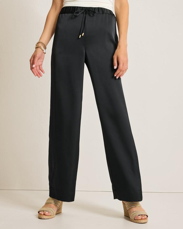 Women Pants &amp; Crops | Tommy Bahama Midnight Sea Satin Easy Pants Black