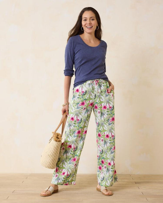 Women Pants &amp; Crops | Tommy Bahama Two Palms Coastal Palms High-Rise Linen Easy Pants White