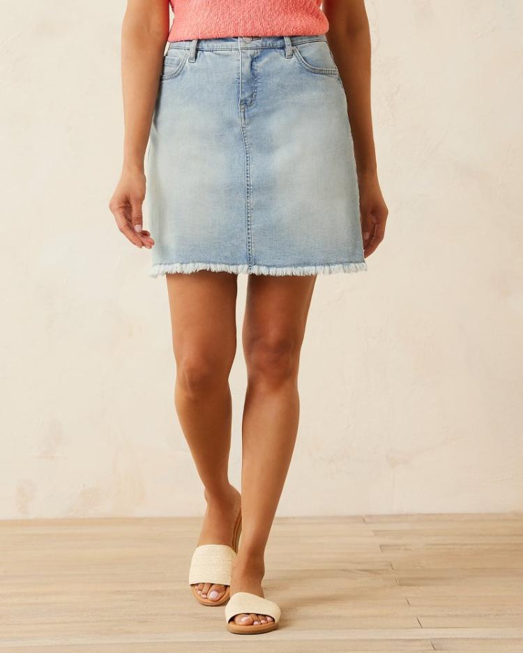 Women Skirts | Tommy Bahama Boracay® Indigo Raw-Edge Skirt Bleach Wash