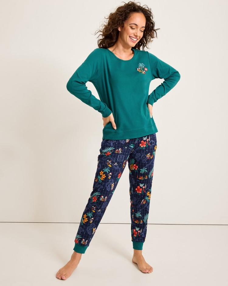 Women Sleepwear | Tommy Bahama Disney Long Sleeve &amp; Pants Family Pajama Set Tropical Teal