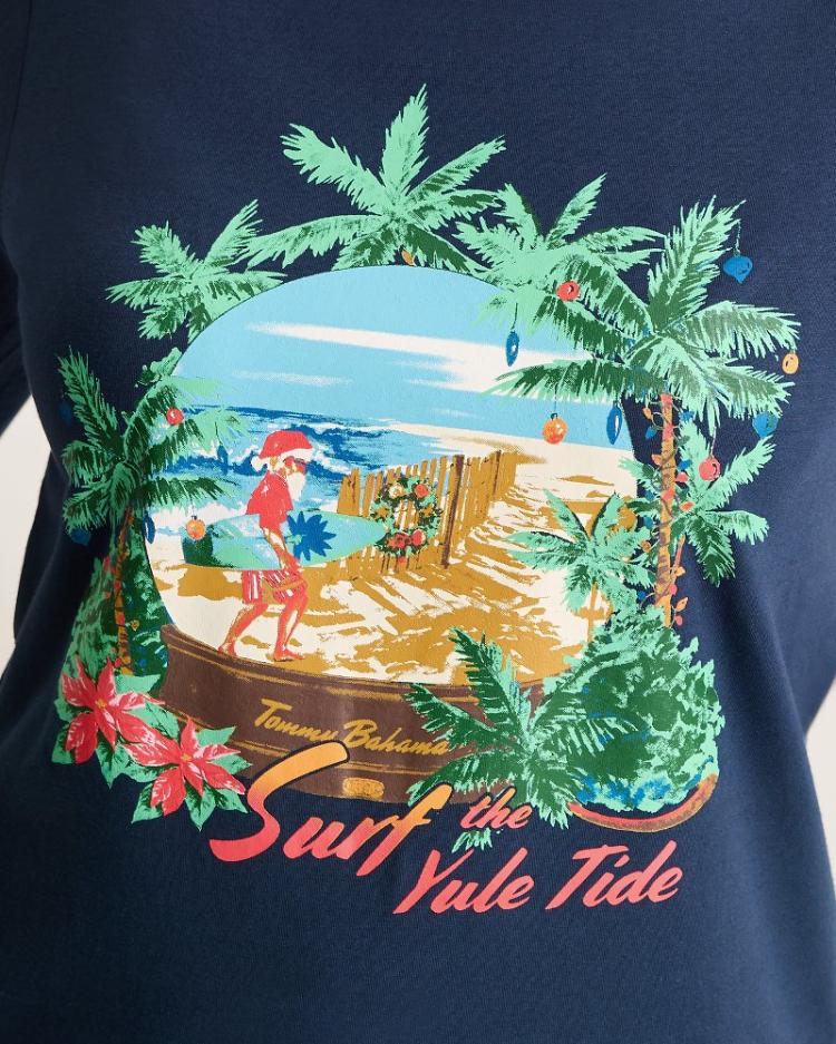 Women Sleepwear | Tommy Bahama Holiday Santa Long Sleeve &amp; Pants Pajama Set Aqua Ice