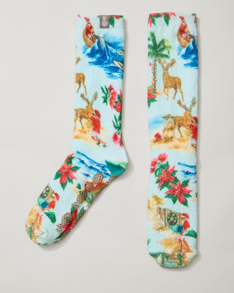 Women Sleepwear | Tommy Bahama Island Soft® Holiday Santa Socks Lt Sky Blue