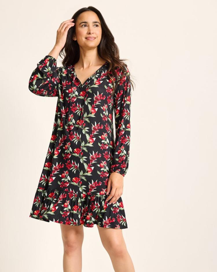 Women Sleepwear | Tommy Bahama Jersey Long-Sleeve Short Sleep Dress Black Cherry