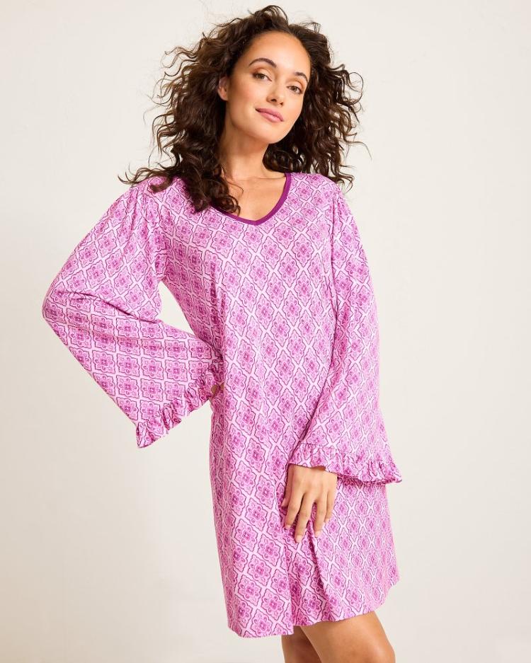 Women Sleepwear | Tommy Bahama Jersey Long-Sleeve Short Sleep Dress Iced Purple