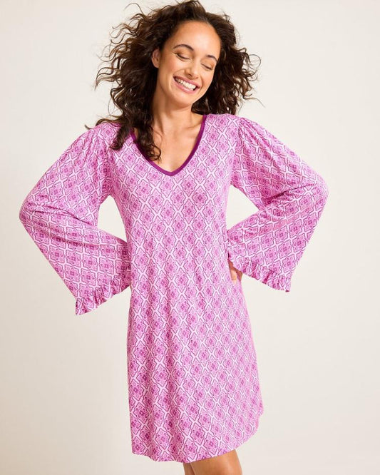 Women Sleepwear | Tommy Bahama Jersey Long-Sleeve Short Sleep Dress Iced Purple