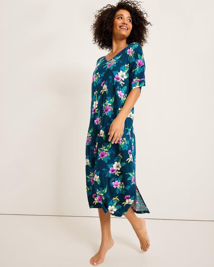 Women Sleepwear | Tommy Bahama Jersey Short-Sleeve Maxi Sleep Caftan Summer Night