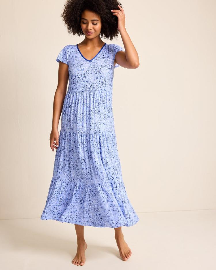 Women Sleepwear | Tommy Bahama Jersey Short-Sleeve Maxi Sleep Dress Periwinkle