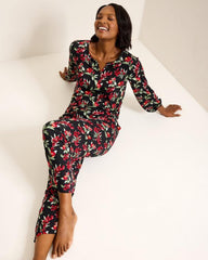 Women Sleepwear | Tommy Bahama Jersey Split-Neck Long Sleeve &amp; Pants Pajama Set Black Cherry