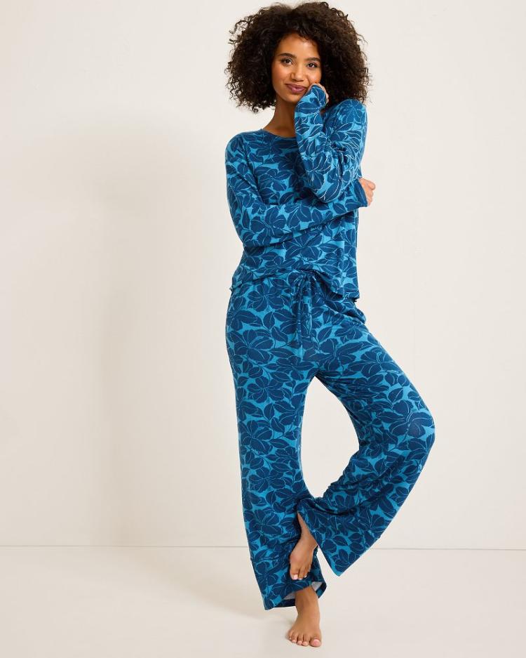 Women Sleepwear | Tommy Bahama Knit Long Sleeve &amp; Pants Pajama Set Deep Sea Teal
