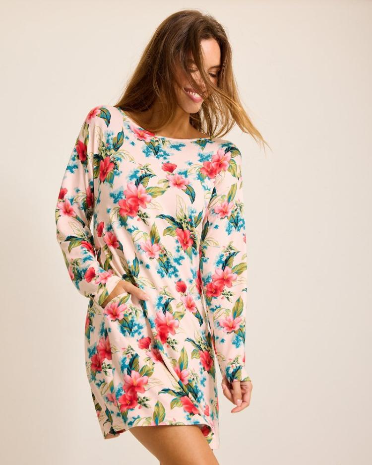 Women Sleepwear | Tommy Bahama Knit Long-Sleeve Short Sleep Dress Coconut Cream