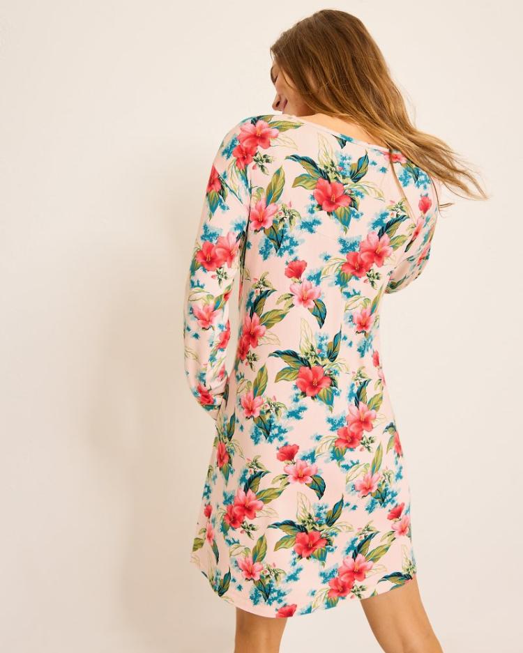 Women Sleepwear | Tommy Bahama Knit Long-Sleeve Short Sleep Dress Coconut Cream