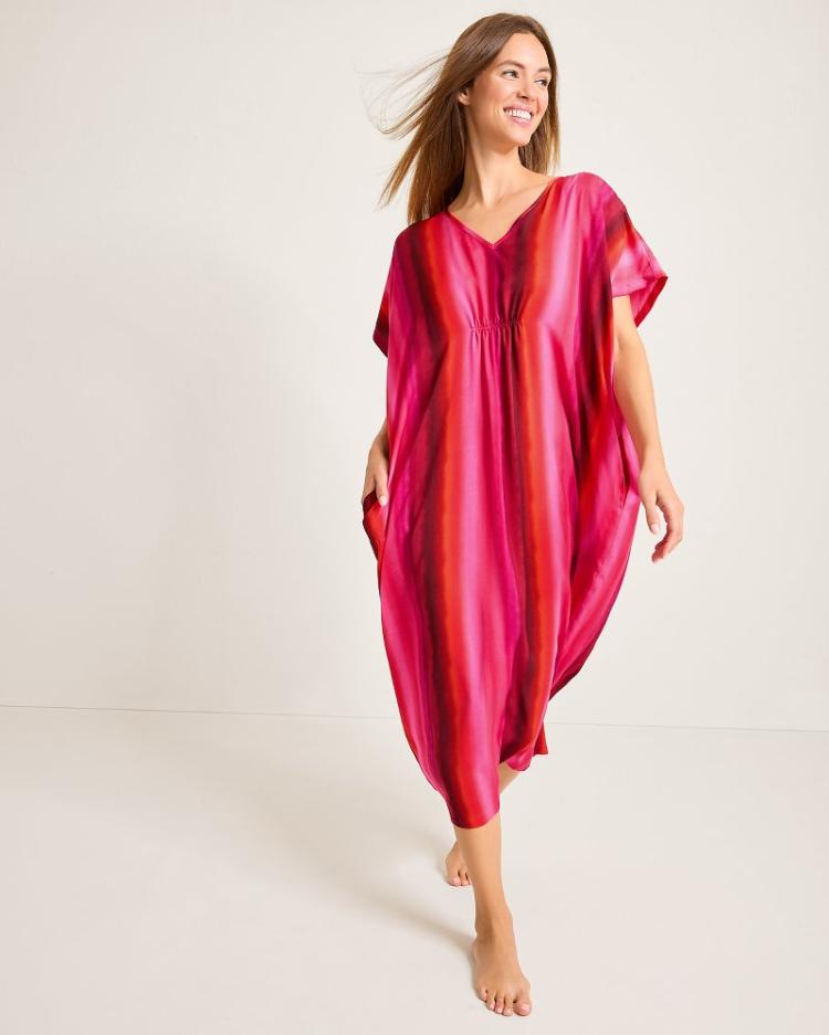Women Sleepwear | Tommy Bahama Satin Maxi Sleep Caftan Burgundy