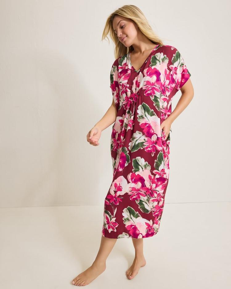 Women Sleepwear | Tommy Bahama Satin Maxi Sleep Caftan Fuchsia Pink
