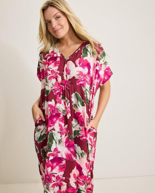 Women Sleepwear | Tommy Bahama Satin Maxi Sleep Caftan Fuchsia Pink