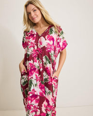 Women Sleepwear | Tommy Bahama Satin Maxi Sleep Caftan Fuchsia Pink