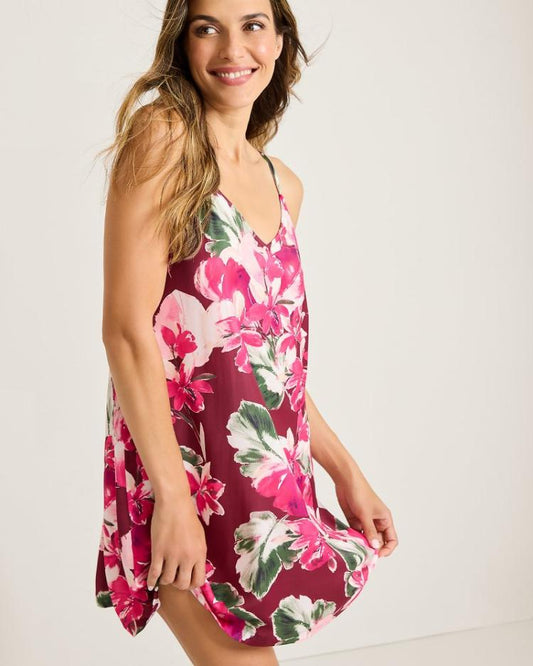 Women Sleepwear | Tommy Bahama Satin Short Chemise Fuchsia Pink