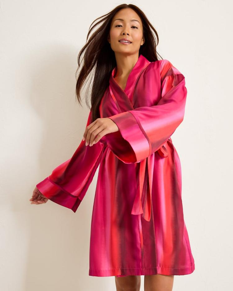 Women Sleepwear | Tommy Bahama Short Satin Robe Burgundy