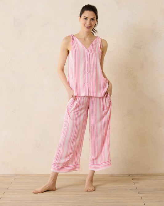 Women Sleepwear | Tommy Bahama Woven Challis Tank &amp; Cropped Pants Pajama Set Coral Pink