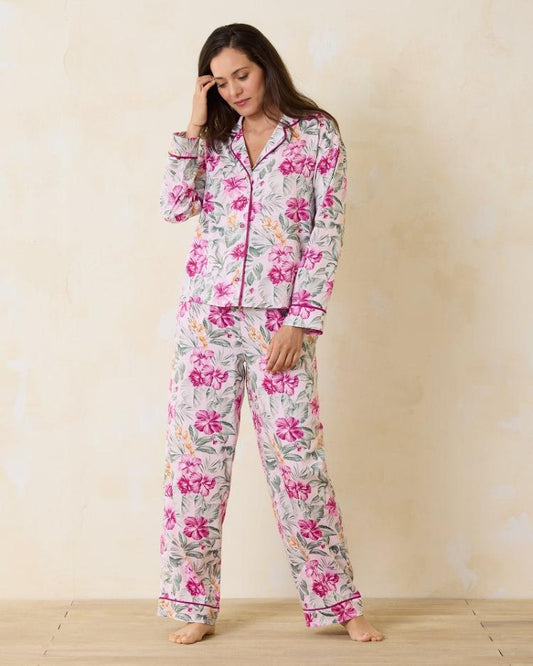 Women Sleepwear | Tommy Bahama Woven Sateen Long Sleeve &amp; Pants Pajama Set Blushing